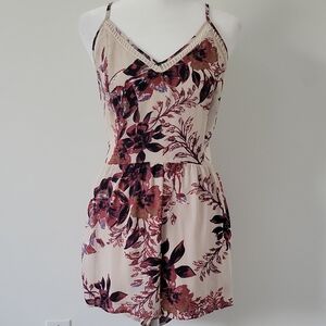 Women's Sienna Sky Tan Beige Floral Summer Casual Sleeveless Romper Size L